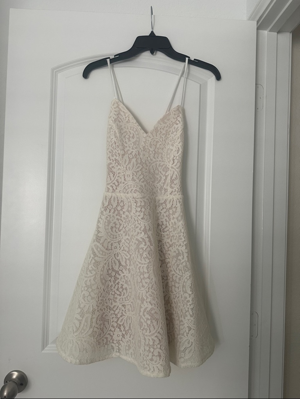 Charlotte Russe Ivory Lace Spaghetti Strap Mini Dress